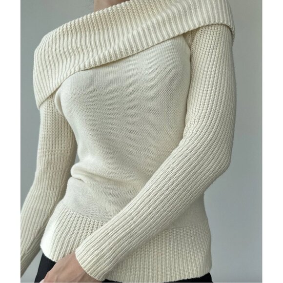90s/Y2K Vintage Lauren Ralph Laure Off Shoulder Ivory Cream Sweater Womens Large - Picture 1 of 6